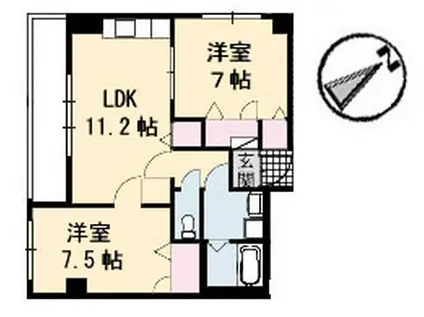 ベルドミール観音(2LDK/1階)の間取り写真