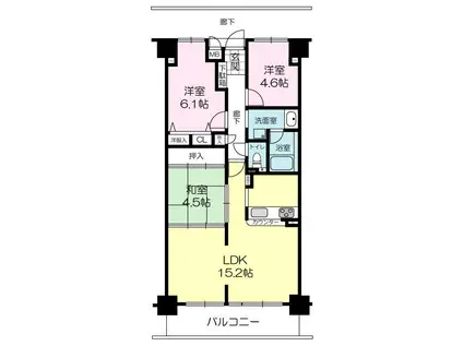 姫路甲丘アーバンコンフォート(3LDK/4階)の間取り写真