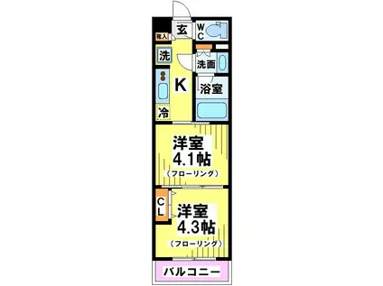 ガーラ・ヒルズ調布(2K/4階)の間取り写真