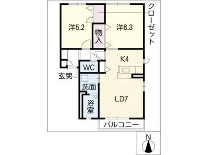 ヴィラージュ紫陽花A(2LDK/2階)の間取り写真