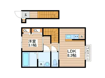 デュマンA(1LDK/2階)の間取り写真