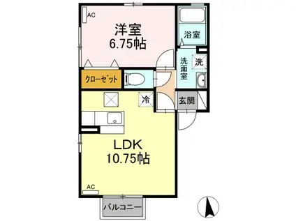 グランデュール西田 B(1LDK/1階)の間取り写真