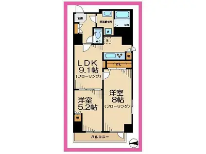 北松レジデンス(2LDK/9階)の間取り写真