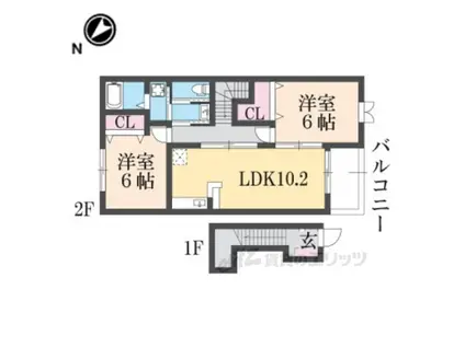 サンライズ福田B(2LDK/1階)の間取り写真