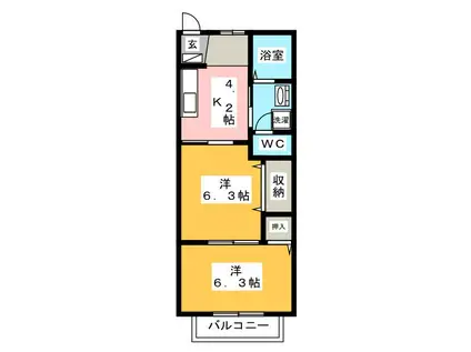 コートハウスY(2K/1階)の間取り写真