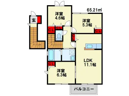 フォレスト芦屋 B棟(3LDK/2階)の間取り写真