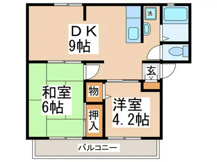 サンビレッジ奥野D棟(2DK/1階)の間取り写真