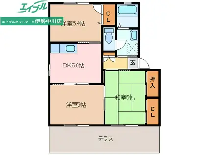 オークコート E(3DK/1階)の間取り写真