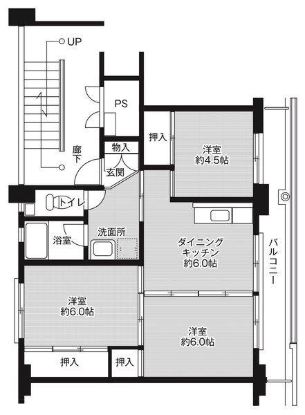 ビレッジハウス吉井I1号棟(3DK/2階)の間取り写真