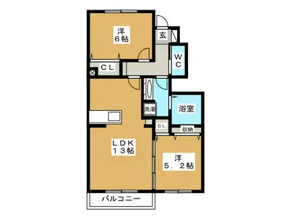 ルーエ・ポムA(2LDK/1階)の間取り写真