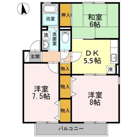 シャロームA棟(3DK/1階)の間取り写真