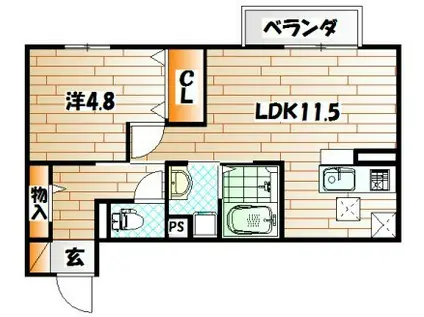 OASIS(1LDK/2階)の間取り写真