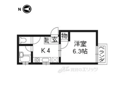 ベルエキップⅡ(1K/1階)の間取り写真