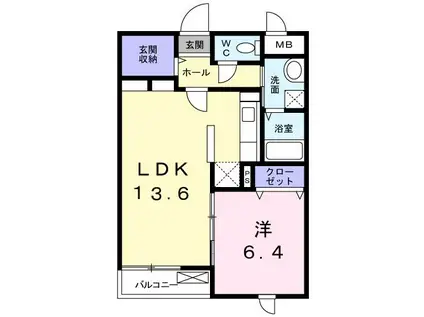 パレス田原本(1LDK/2階)の間取り写真