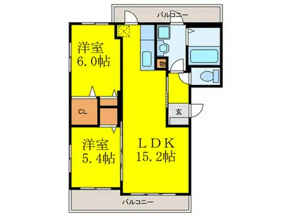 ルベルムII(2LDK/3階)の間取り写真