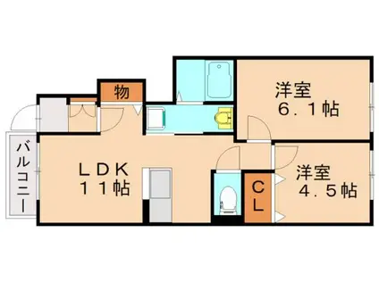 クォーレ海老津(2LDK/1階)の間取り写真