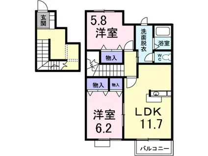 ソルボンヌ(2LDK/2階)の間取り写真