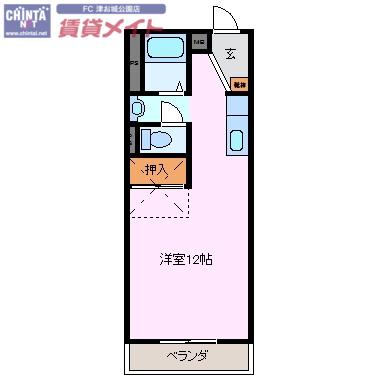ハイツむくもと(ワンルーム/2階)の間取り写真