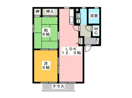 ベルグランデ長泉D(2LDK/1階)の間取り写真