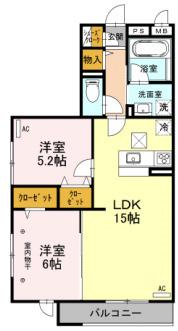 クレードルわかば(2LDK/1階)の間取り写真