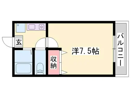 アムールMI中地I(1K/1階)の間取り写真