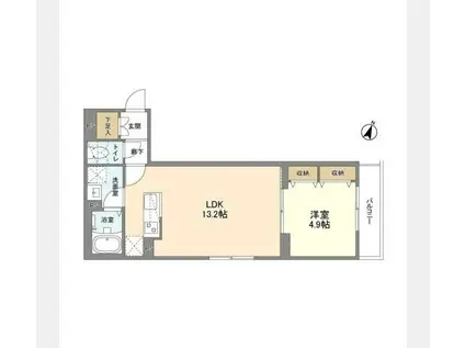 ウェルスクエア渋谷本町(1LDK/3階)の間取り写真