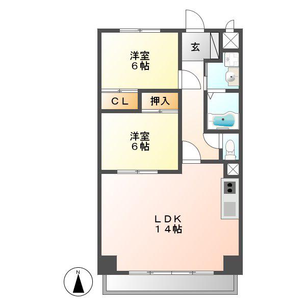 リヴィエル城屋敷(2LDK/4階)の間取り写真