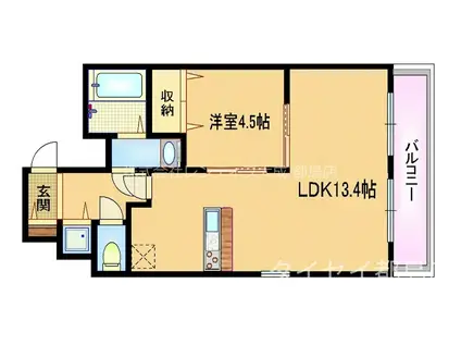 ラプレミア都島II(1LDK/4階)の間取り写真