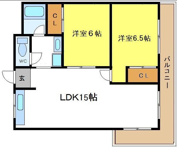 グローハイツ瓜破(2LDK/2階)の間取り写真