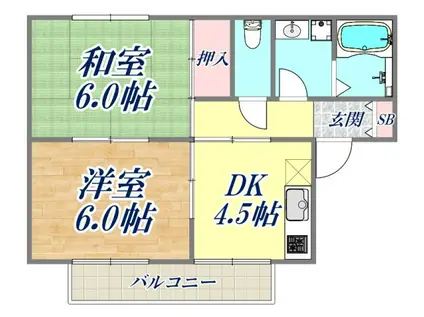 シャティハイム(2DK/2階)の間取り写真