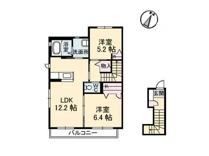パティオD(2LDK/2階)の間取り写真