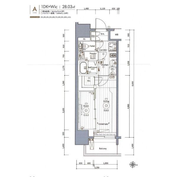 エステムコート名古屋新栄VI アートテラス(1DK/9階)の間取り写真