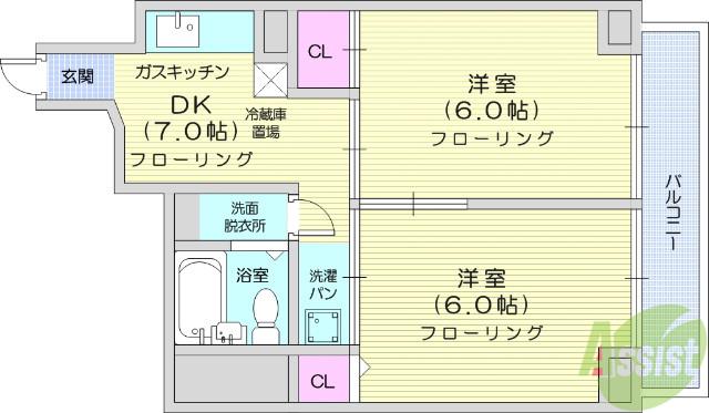 仙台ファーストマンション(2DK/4階)の間取り写真