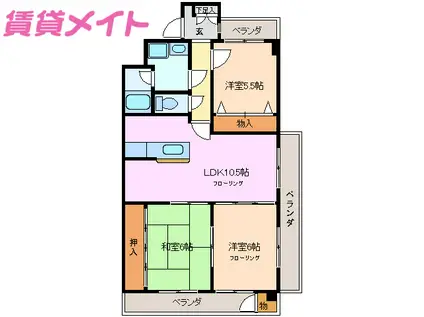 JINハイツ富田浜(3LDK/4階)の間取り写真