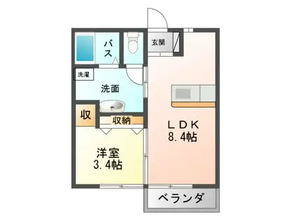 モンテローザ小待(1LDK/1階)の間取り写真