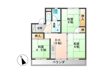 ビレッジハウス田原1号棟(3DK/2階)の間取り写真