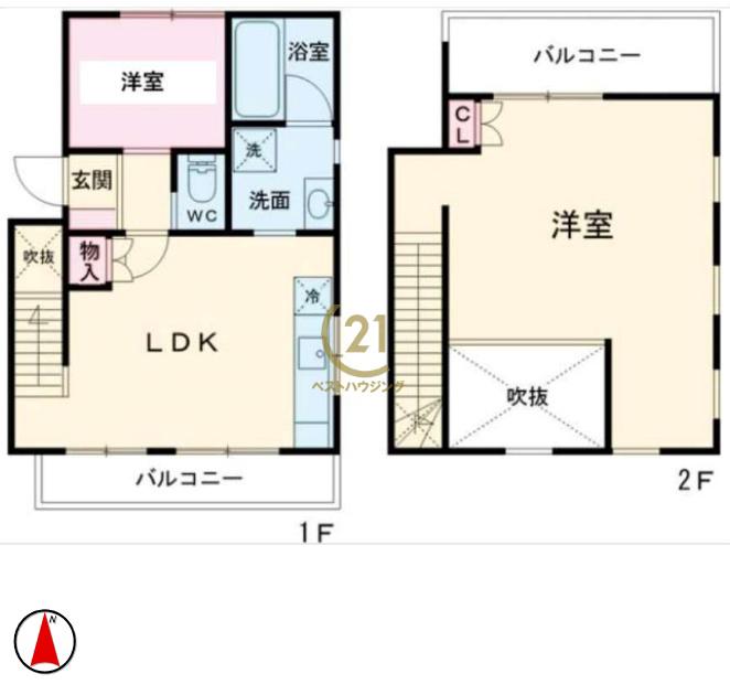 フェリス神楽坂(2LDK/2階)の間取り写真