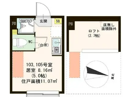 フルール・ド・エフォ(ワンルーム/1階)の間取り写真