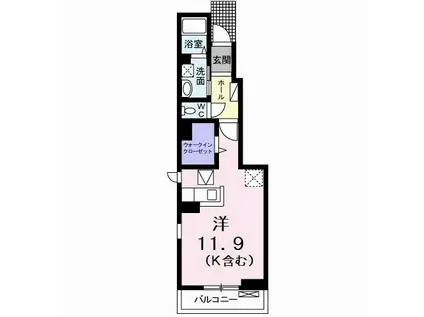 クレシェンドアルファ(ワンルーム/1階)の間取り写真