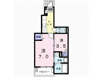 ドゥエルY2(2K/1階)の間取り写真