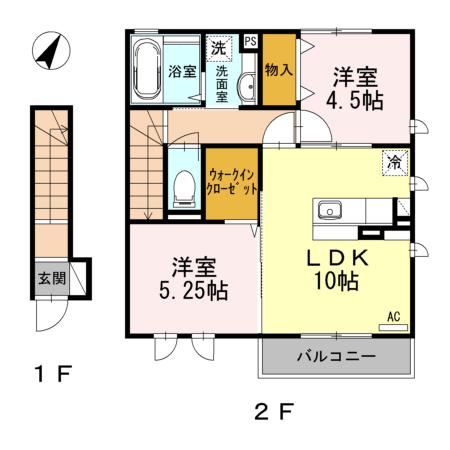 MAISON楓Ⅰ(2LDK/2階)の間取り写真