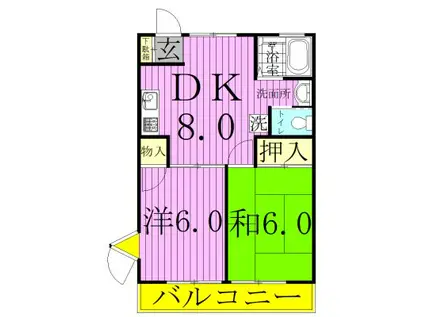 グリーンコート(2DK/2階)の間取り写真