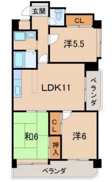 グランメール美園(3LDK/4階)の間取り写真
