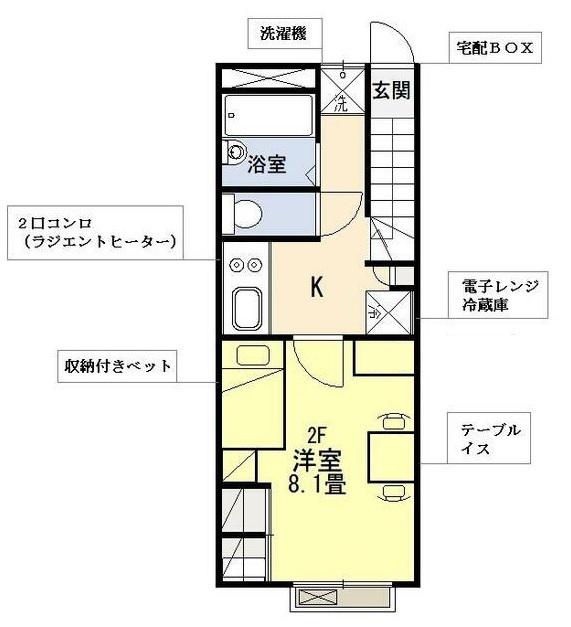 フォンテーヌ(1K/2階)の間取り写真