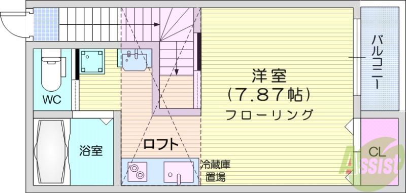 アスコット文化町(1K/1階)の間取り写真