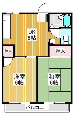 ムカイハラハイツA(2DK/1階)の間取り写真