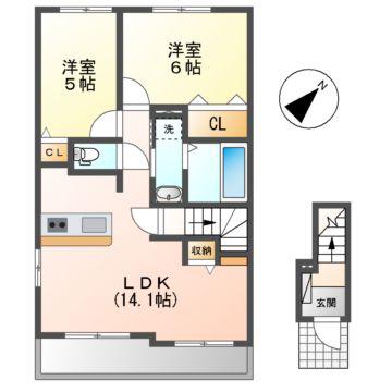 ヴィラ フェリーチェ A・B(2LDK/2階)の間取り写真
