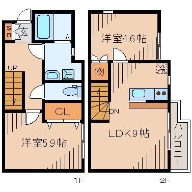 HAKURAKU PARK COURT(2LDK/1階)の間取り写真