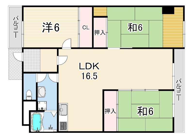 潮見が丘ハイツ(3LDK/5階)の間取り写真