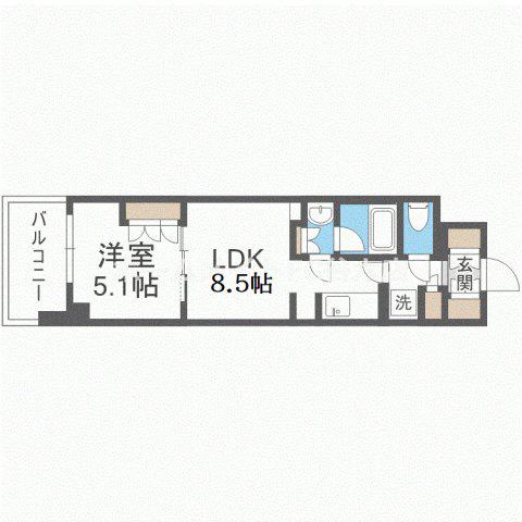 シティカレント新大阪(1LDK/9階)の間取り写真